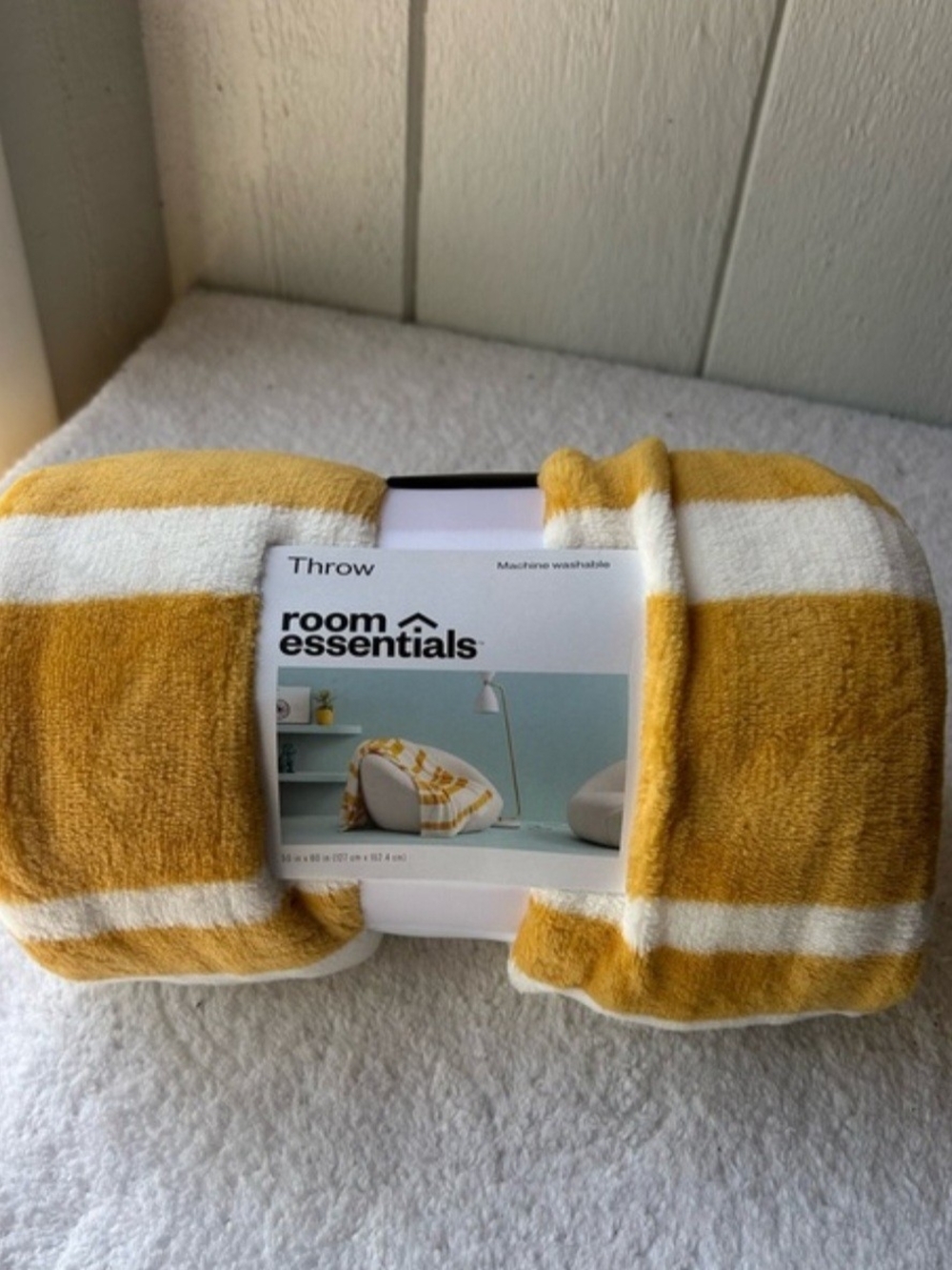 Room Essentials Yellow and White Striped Cozy Throw